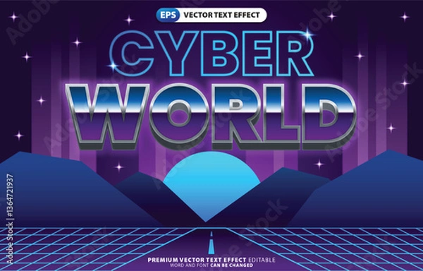 Fototapeta Text effect Cyber World with Retro 80s Style Design