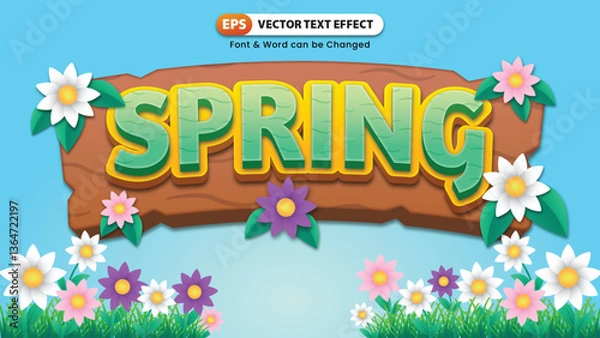 Fototapeta Text Effect Spring with Flowers and Grass