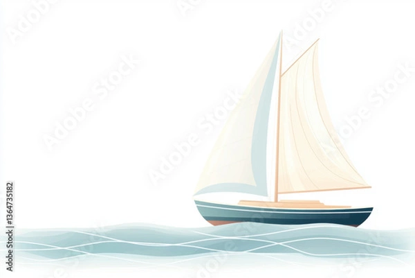 Fototapeta classic boat sailing over gentle waves, showcasing serene and peaceful atmosphere. soft colors and minimalist design evoke sense of calm and tranquility