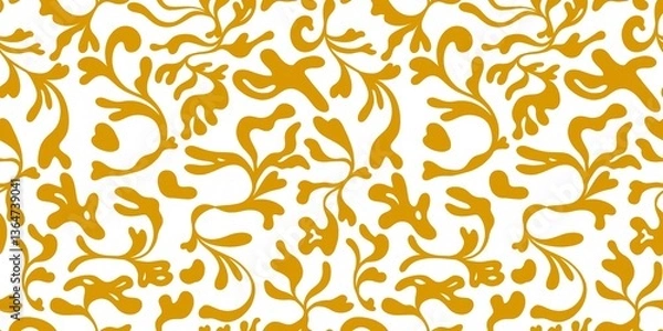 Fototapeta Golden abstract leaves, seamless pattern