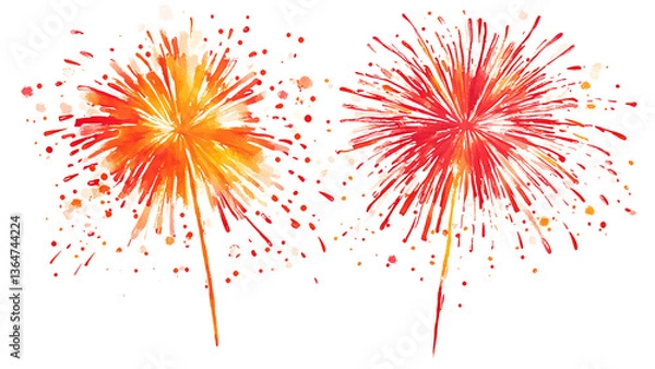 Fototapeta Red and orange fireworks exploding