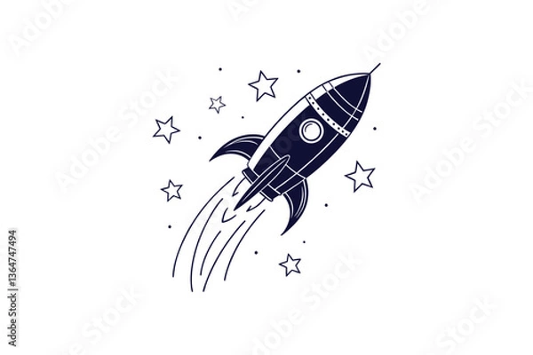 Obraz Minimalist vector illustration of a rocket with a single star trail behind it