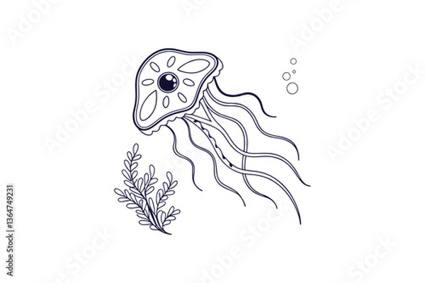 Obraz Minimalist vector illustration of a single amoeba with wavy edges and a small nucleus, drawn with fluid organic shapes