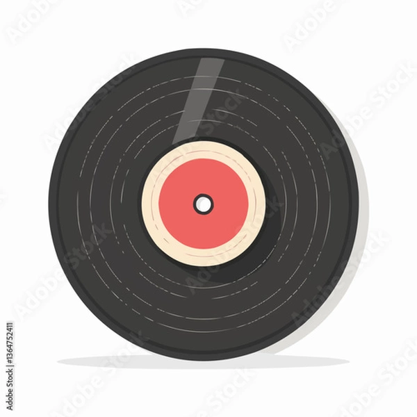 Fototapeta Vintage vinyl record with red center on white background.
