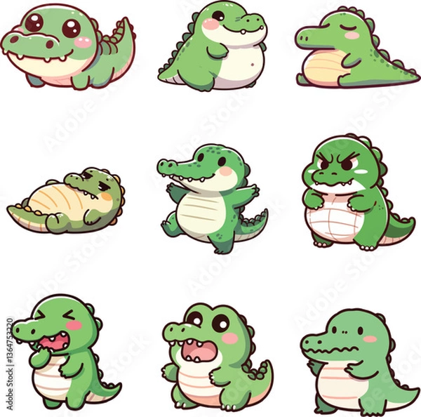 Fototapeta set cute expressive alligator vector 