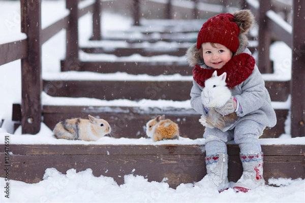 Obraz Little girl with rabbit