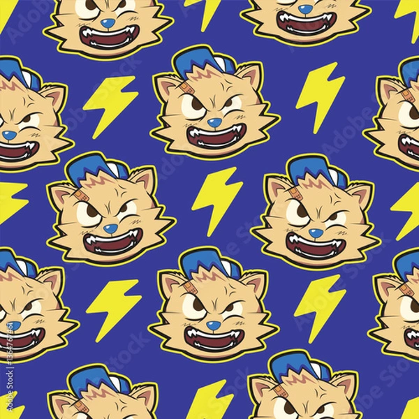Obraz Grumpy Cat and Lightning Strikes Seamless Pattern