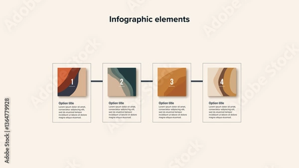Fototapeta Business process chart infographics with 4 step squares. Rectangular workflow graphic elements. Company flowchart presentation slide. Vector info graphic in flat design