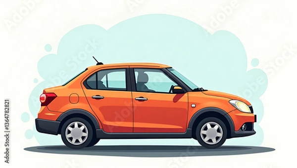 Fototapeta Vibrant Cartoon Car Sedan Illustration for Children's Media - Playful Design Perfect for Creative Automotive Projects with Empty Space on the Left Side for Customization
