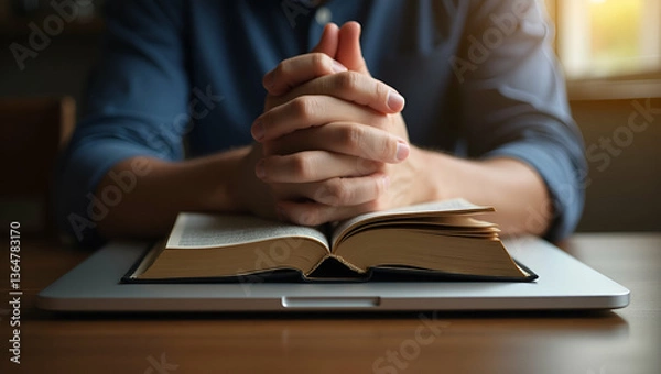 Fototapeta Praying Hands Together: Seeking God's Blessings for a Better Life Online