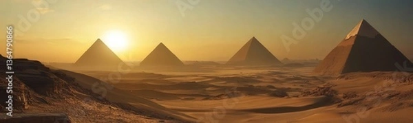 Fototapeta Desert landscape with mountains and sun shining through clouds