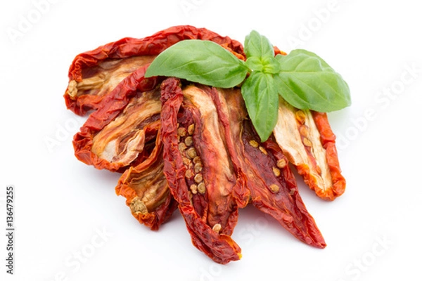 Obraz Dried tomatoes isolated on white background.