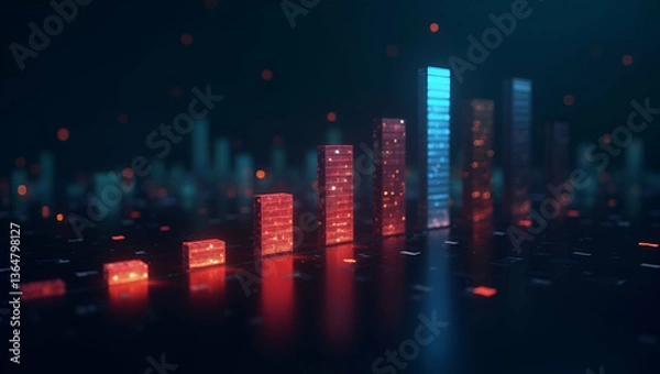Fototapeta Animated 4K Table and Bar Graph of Stock Market Indices in Abstract Background