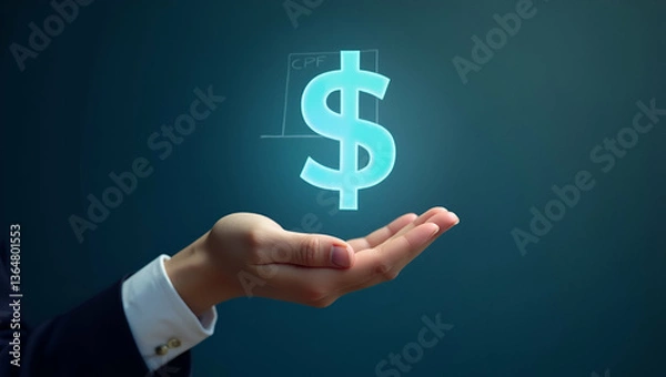 Fototapeta Flat Hand Presenting Holographic Investment Startup Funding Symbol: A Minimalist Vector Illustration Showcasing Innovative Startup Funding Concepts in a Smart Business Tone
