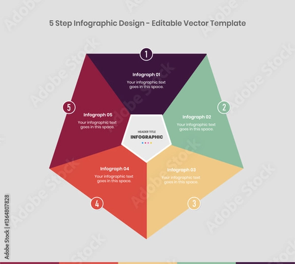 Fototapeta 5 Steps Infographics Design editable Template, pentagon design five step infographic template, Graph, Pie chart, workflow layout, business presentation graphic elements, step by step process diagram