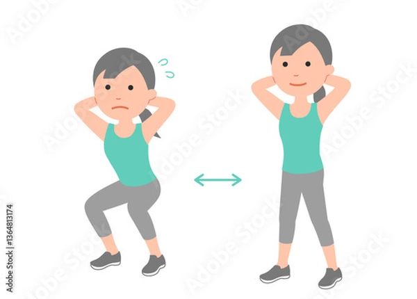 Obraz 若い女性のスクワットのポーズ　セット