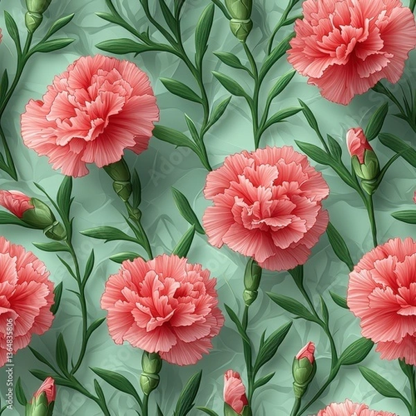 Fototapeta Carnation flower plant flora bloom botany seamless pattern ornament design, tile