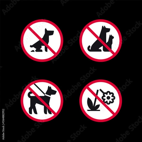 Fototapeta Prohibited signs, forbidden round stickers set, vector icons.