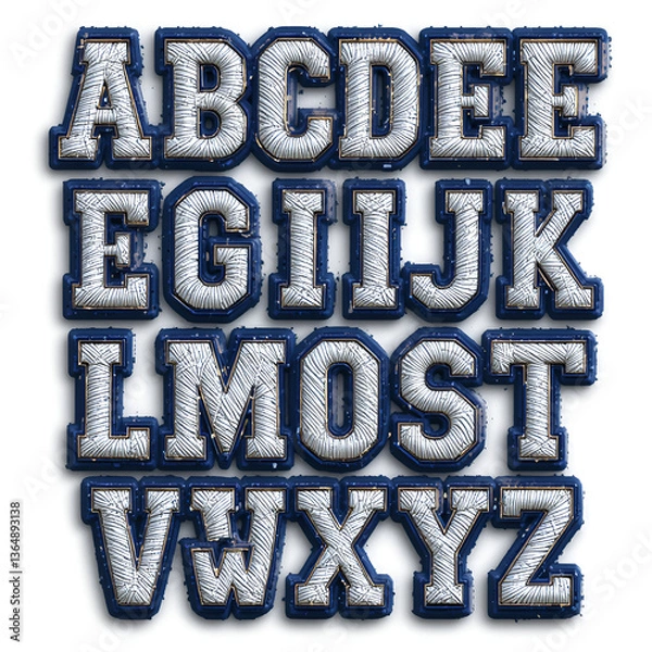 Fototapeta A Sports or Collegiate-Style Alphabet; This Font Has 3d Embroidered Thread Effects