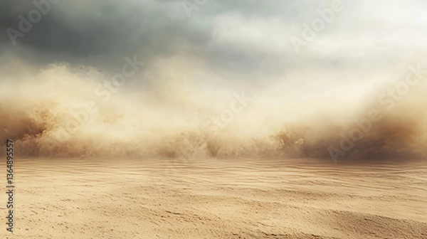 Fototapeta Brown dust border, sand and smoke clouds. Effect of sandstorm, wind storm in desert or explosion with texture of flying dusty powder and dirt particles, vector realistic background. 3D Illustration