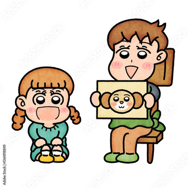 Obraz 園児に紙芝居を見せている保育士