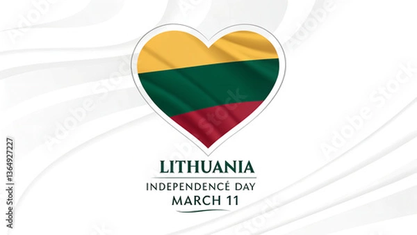 Fototapeta A heartfelt Lithuanian Independence Day tribute, celebrating freedom and national pride with a flag-shaped heart on a gently flowing white background.