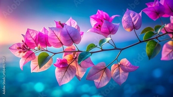 Obraz Pink flowers On blue background