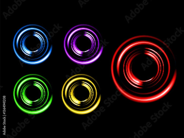 Fototapeta Glowing neon circle frame.  Set of neon glowing circles.