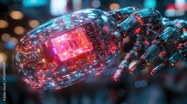 Obraz Futuristic robot hand with glowing internal components