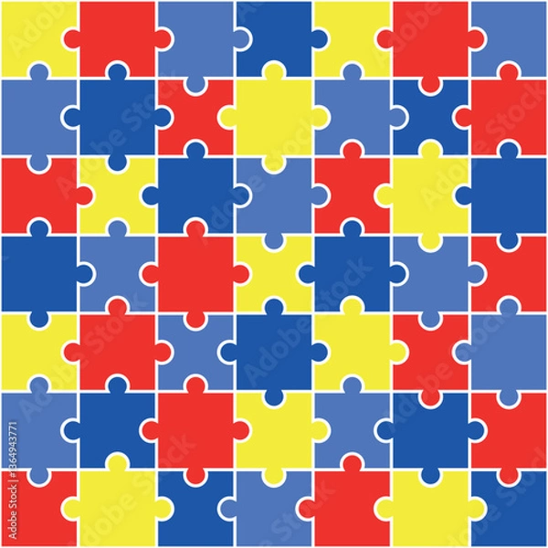 Fototapeta Padrão Colorido de Peças de Quebra-Cabeça – Fundo para Conscientização do Autismo, Colorful Puzzle Pattern – Autism Support Background