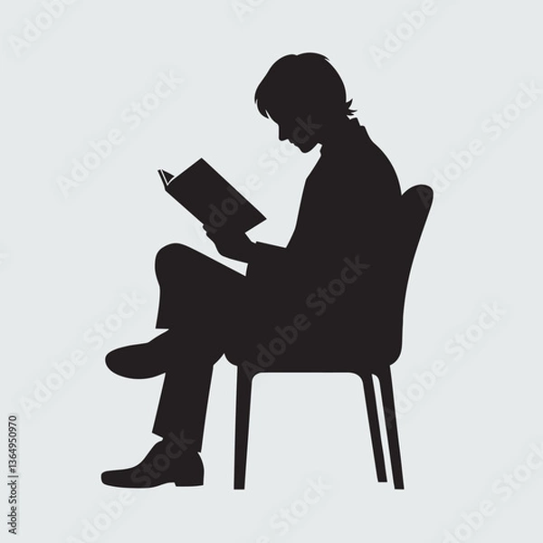 Obraz Silhouette of Seated Reader in Profile - Simple Illustration on Reading Theme