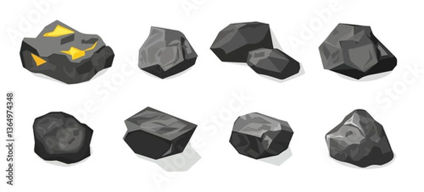 Fototapeta Clip art hand drawn simplistic illustration of different coals, minerals, stones or rocks set. Cartoon game art rocks and stones