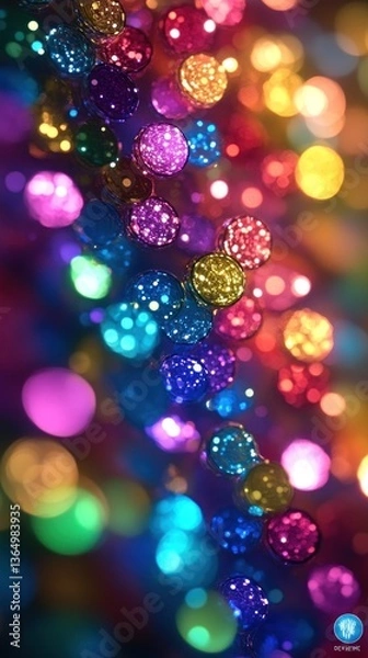 Fototapeta Vibrant, colorful bokeh lights, blurred, creating a festive, joyful mood