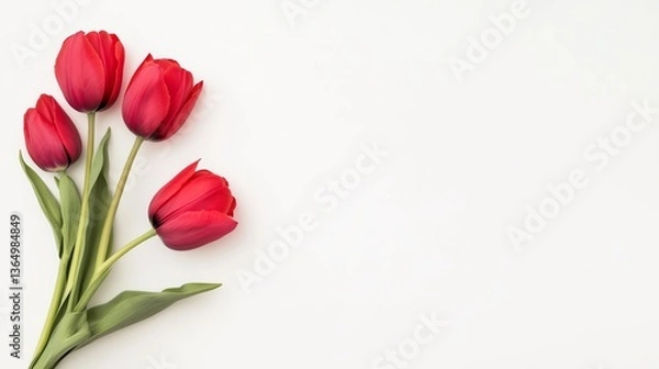 Fototapeta Colorful Fresh Tulip Bouquet on White Background for Spring and Floral Decoration Concepts