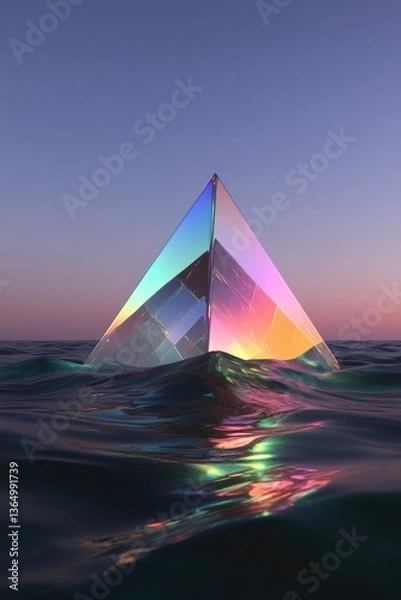 Fototapeta Shimmering pyramid rises from calm waters, reflecting vibrant co