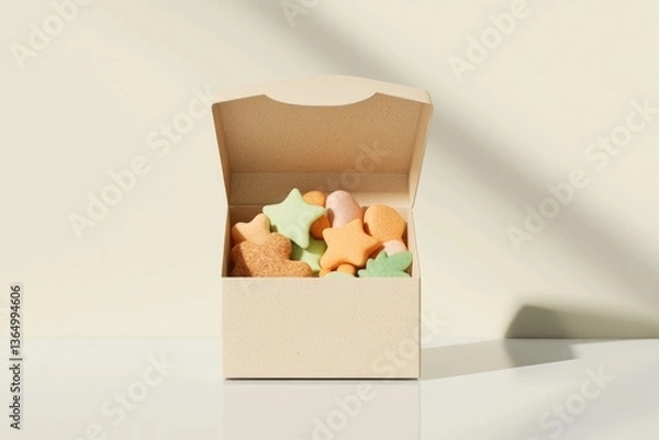Fototapeta Colorful shapes in simple box create playful, inviting atmospher