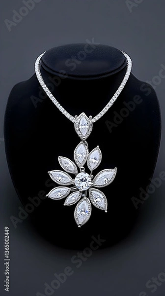 Obraz Elegant marquise and round-cut gemstone pendant necklace on display