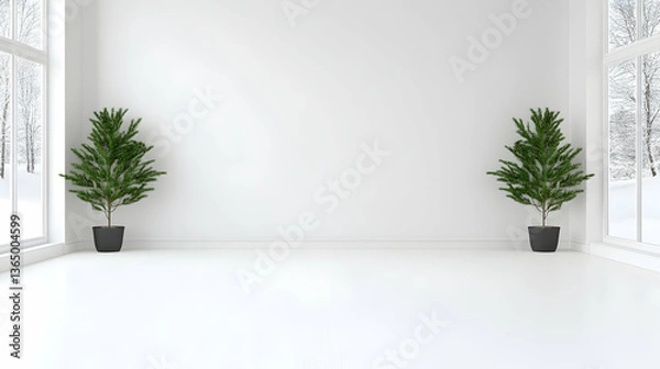 Obraz Empty room with Christmas trees and winter views