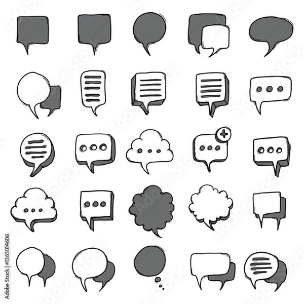 Fototapeta Speech bubble Doodle vector set. Drawing sketch illustration hand drawn line eps10