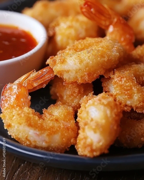 Fototapeta Crispy Fried Shrimp with Dipping Sauce in a Stylish Presentation