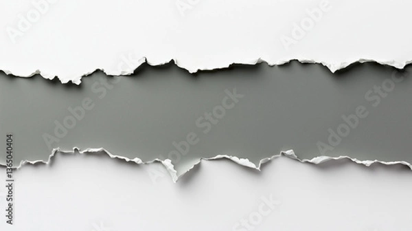 Fototapeta gray paper edge ripped torn white flat background isolated 