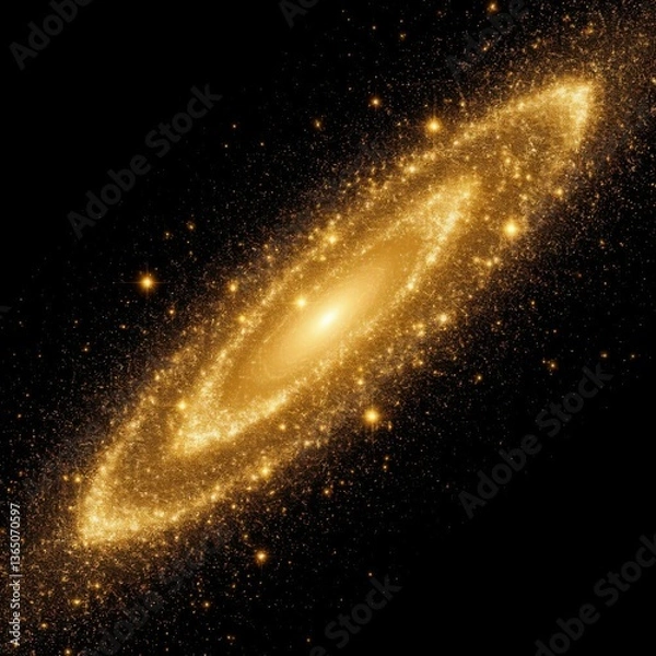 Obraz Abstract galaxy made of golden light particles on a black background (artistic). Generated AI