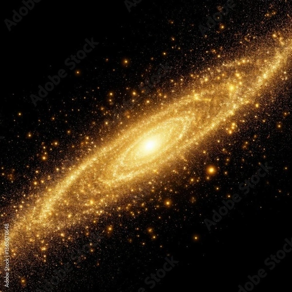Obraz Abstract galaxy made of golden light particles on a black background (artistic). Generated AI