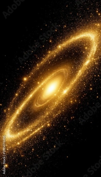 Obraz Abstract galaxy made of golden light particles on a black background (artistic). Generated AI