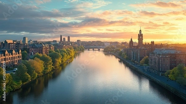 Fototapeta Glasgow City View, Skyline and Urban Landscape with River Clyde in the Background 