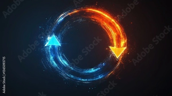Fototapeta Glassy Circular Arrow in Blue and Orange, Clean Simple Design Symbolizing Cycle and Flow 