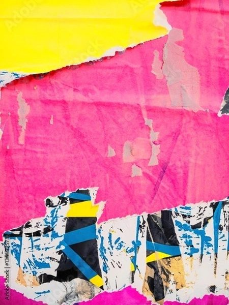 Fototapeta grunge punk ripped paper posters magazine collage layered glued wrinkled background with copy space 