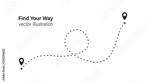 Obraz Find Your Way Navigation Vector Illustration. Dashed Path From One Location To Another For Travel Background Print