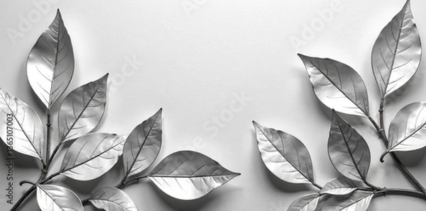 Fototapeta Shiny leaf silver foil paper background with elegant, metallic sheen,  shiny,  luxury