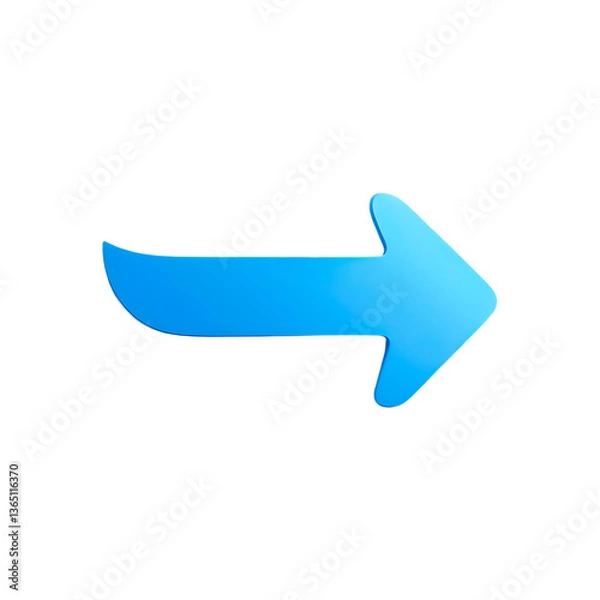 Obraz 3D Glossy Blue Curved Right Arrow Icon Symbolizing Direction, Navigation, Return, and Forward Motion for UI, Apps, and Web Design